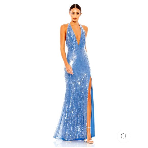 Mac Duggal Dresses & Skirts - Mac Duggal Sequin Deep V-Neck Halter Gown in Cerulean Periwinkle Blue Sz 2 NWT